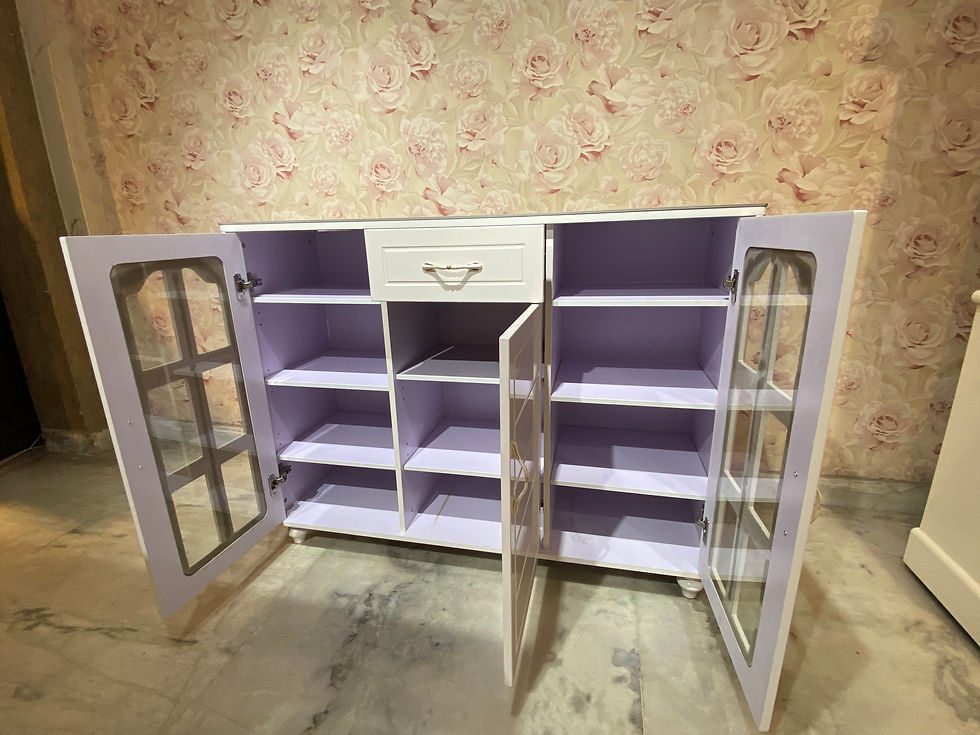 Thumbnail: 4-Feet cabinet with a glass top, beautifully crafted in a rich PU polish finish.