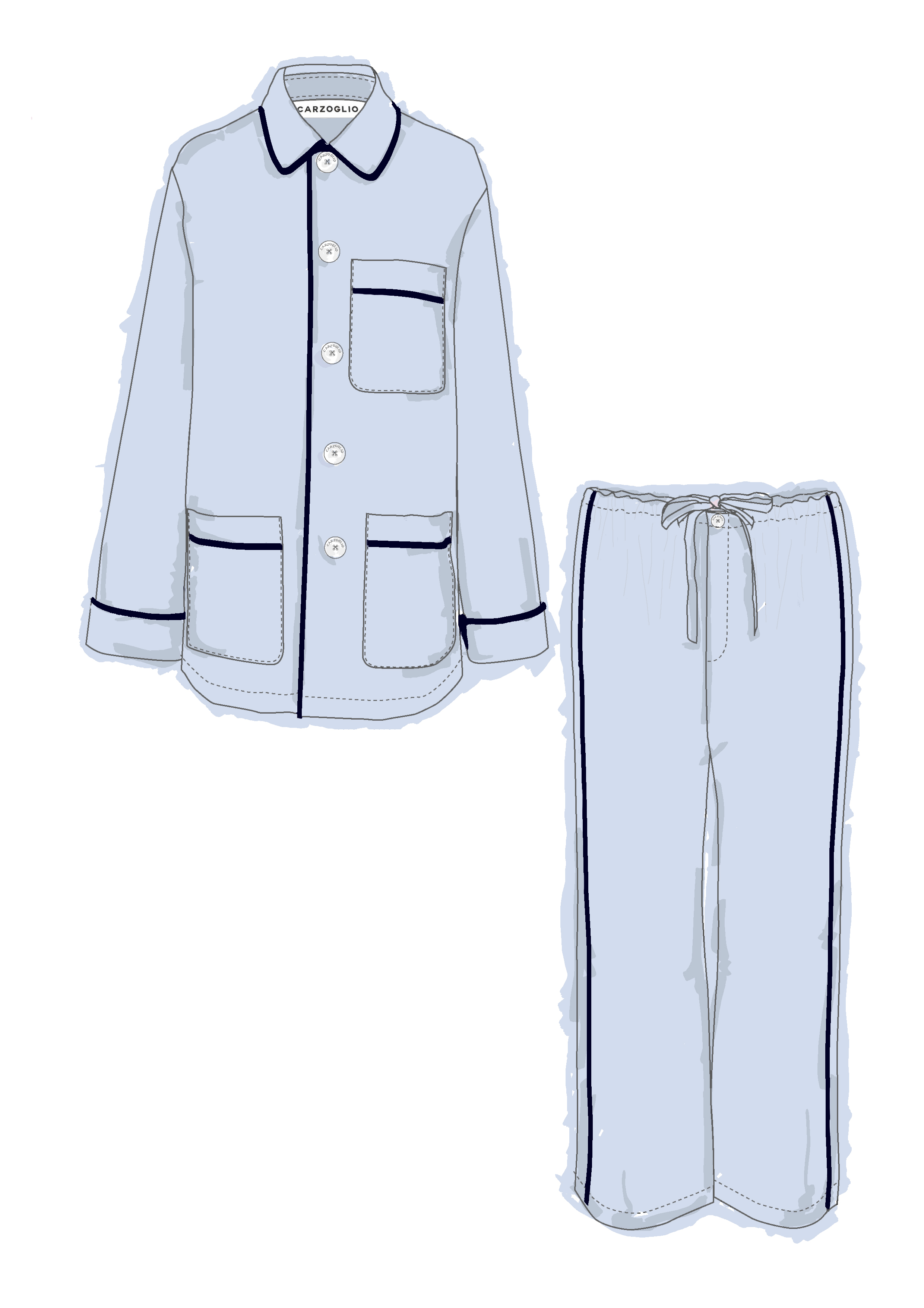 LIGHT BLUE pajamas w/ navy piping (shipping included)