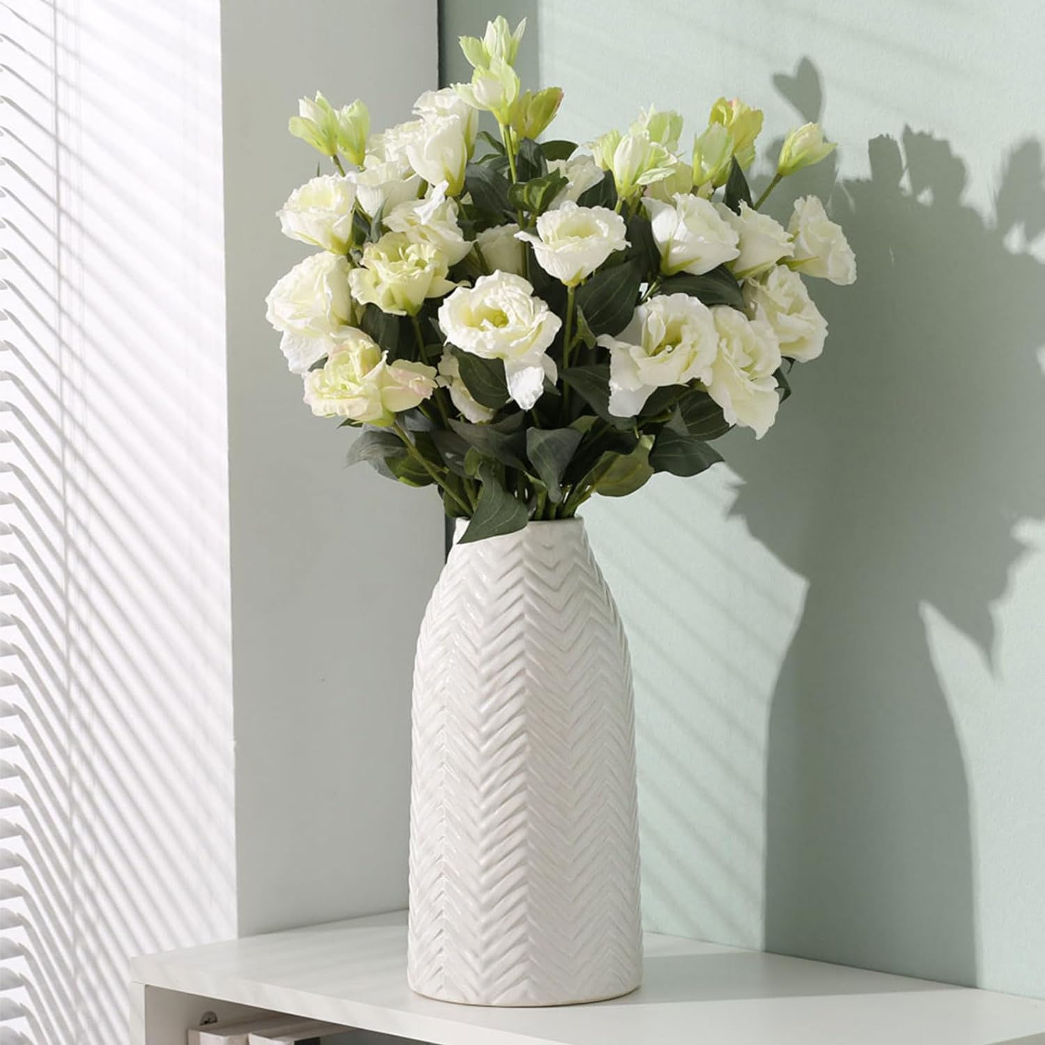 Tall Vases for Living Room/Bookshelf Vase Large White Vase- Ceramic Vase for Ho