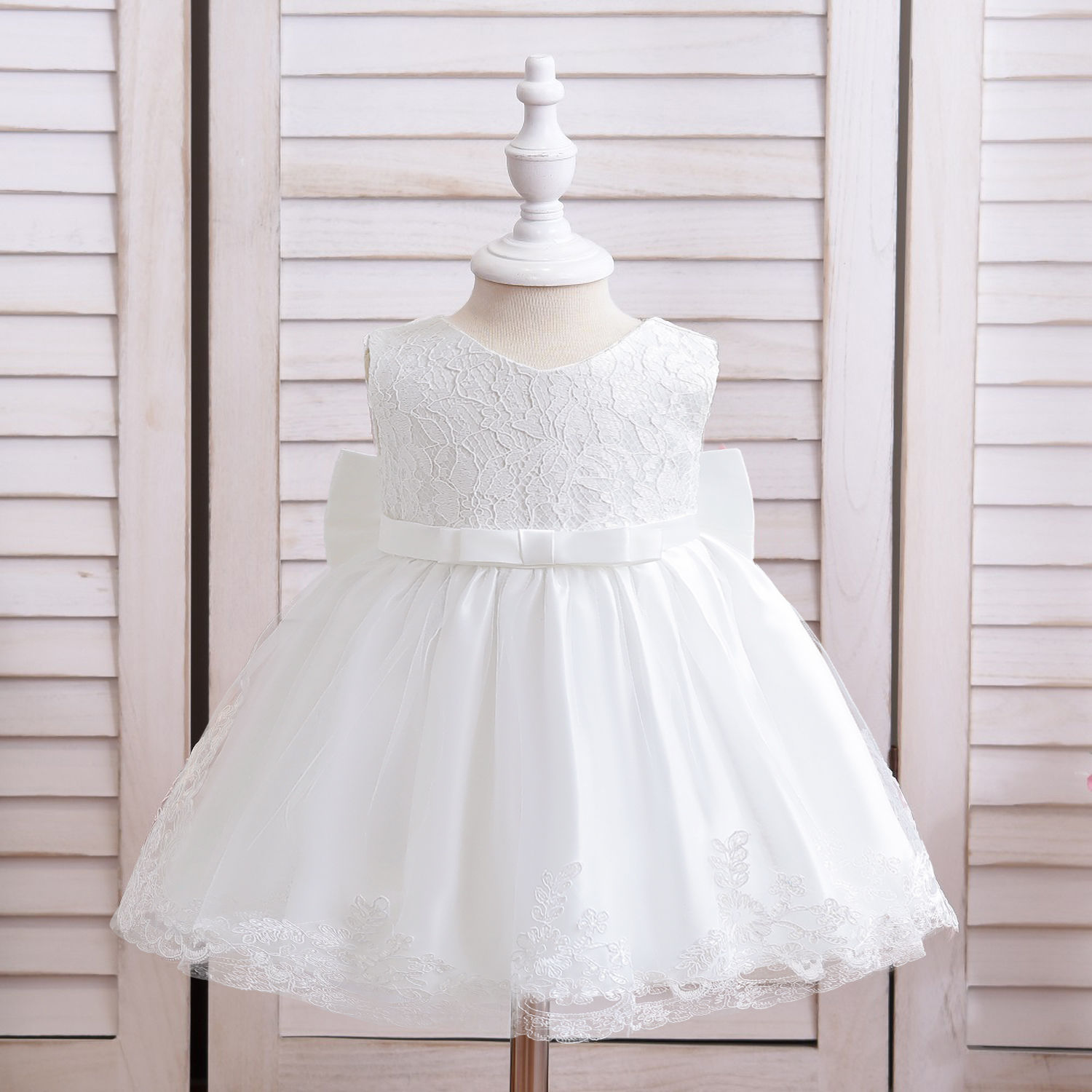 Princess Baby Birthday Christening Party Lace Dress Toddler Girls Big Bow Flowe