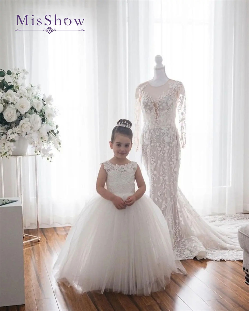 ภาพขนาดย่อ: MisShow Cute Flower Girl Dresses for Wedding Big Bow Appliques Long Little Page