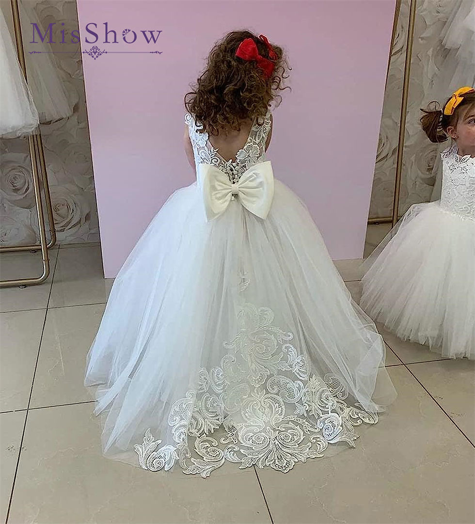 Thumbnail: MisShow Cute Flower Girl Dresses for Wedding Big Bow Appliques Long Little Page