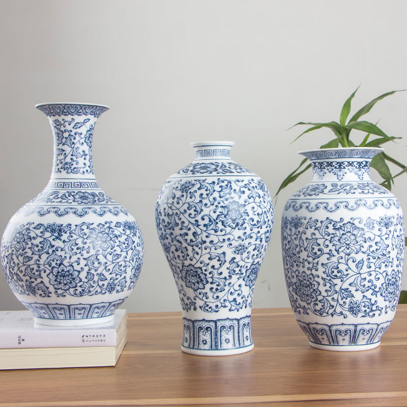 Thumbnail: No Glazed Blue and White Porcelain Vases Interlocking Lotus Design Flower Ceram