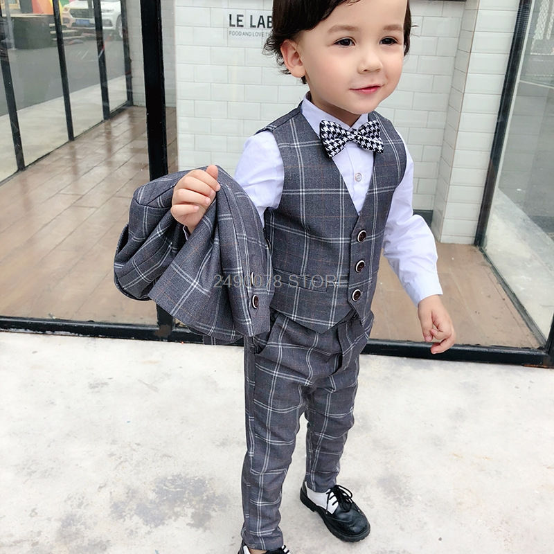 Thumbnail: Children Formal Tuxedo Blazer Vest pants 3Pcs Set Flower Boys Wedding Suit Kids