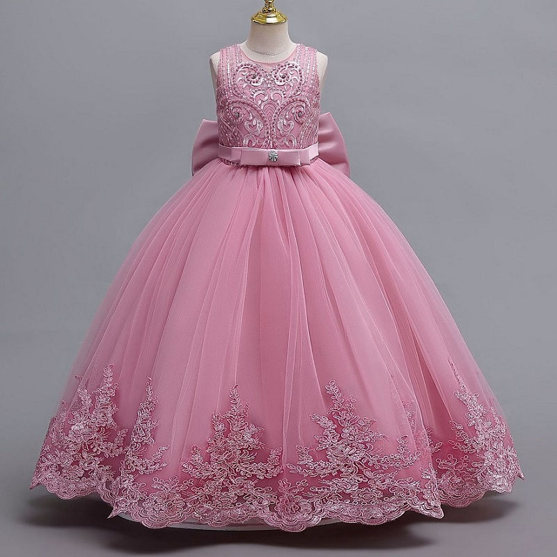 Thumbnail: Girl's Dress 4-12 Year Old Girl's Big Bow Princess Dress Embroidered Mesh Dress