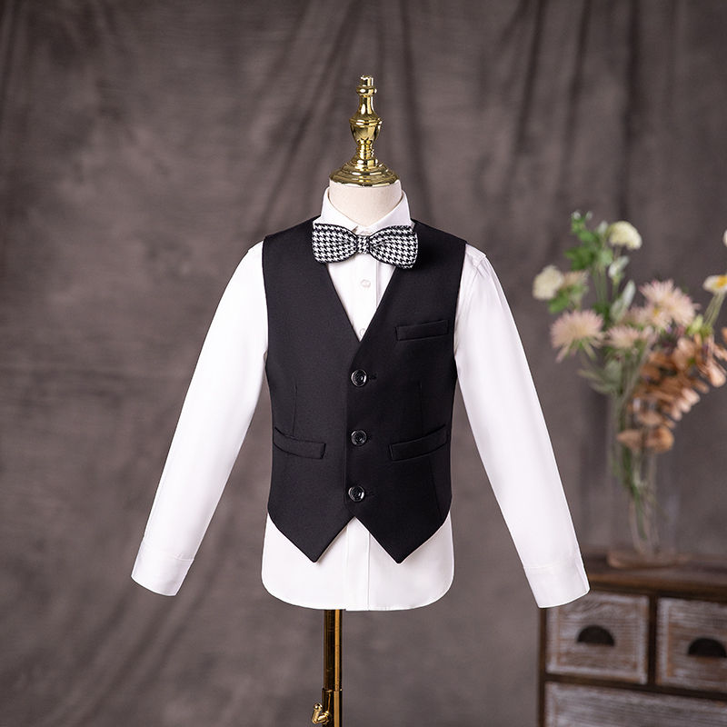 Thumbnail: Flower Boys Black Wedding Suit Kids Jakcet Vest Pants 3PC Formal Birthday Set C