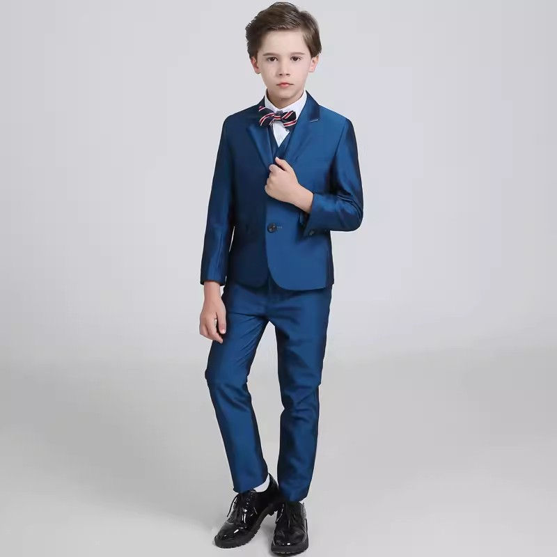 Thumbnail: Children Shining Blue Piano Suit Flower Boys Wedding Dress Prince Kids Photogra