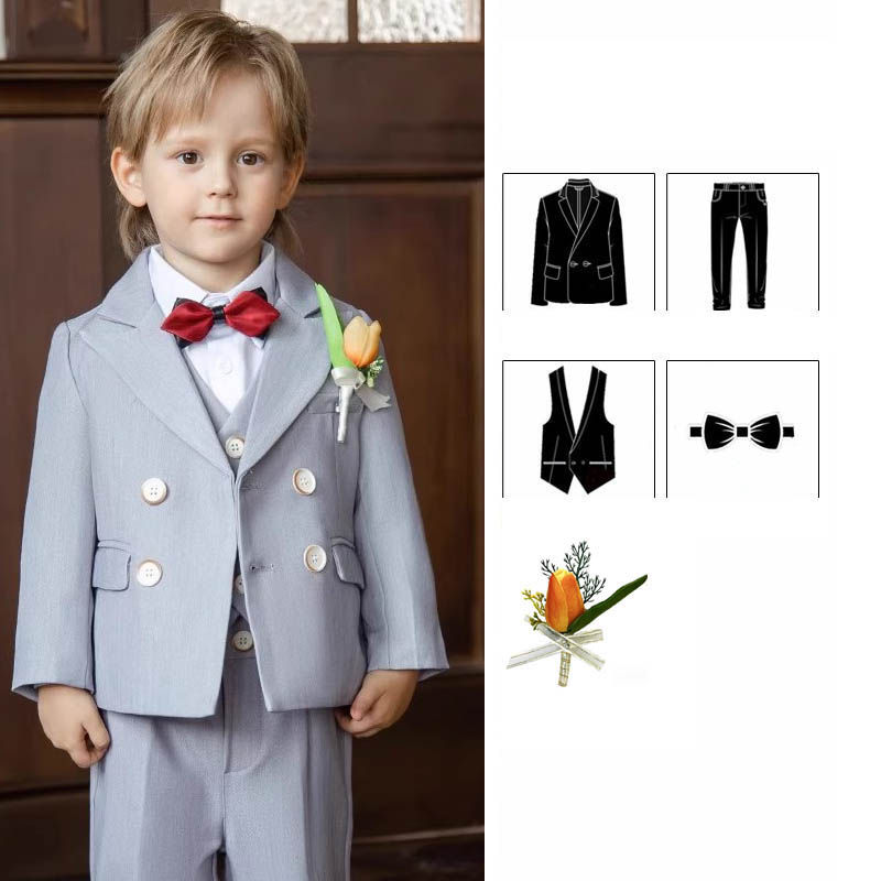 Miniatura: Children Birthday Wedding Piano Dress Performance Costume Flower Boys Party Pho