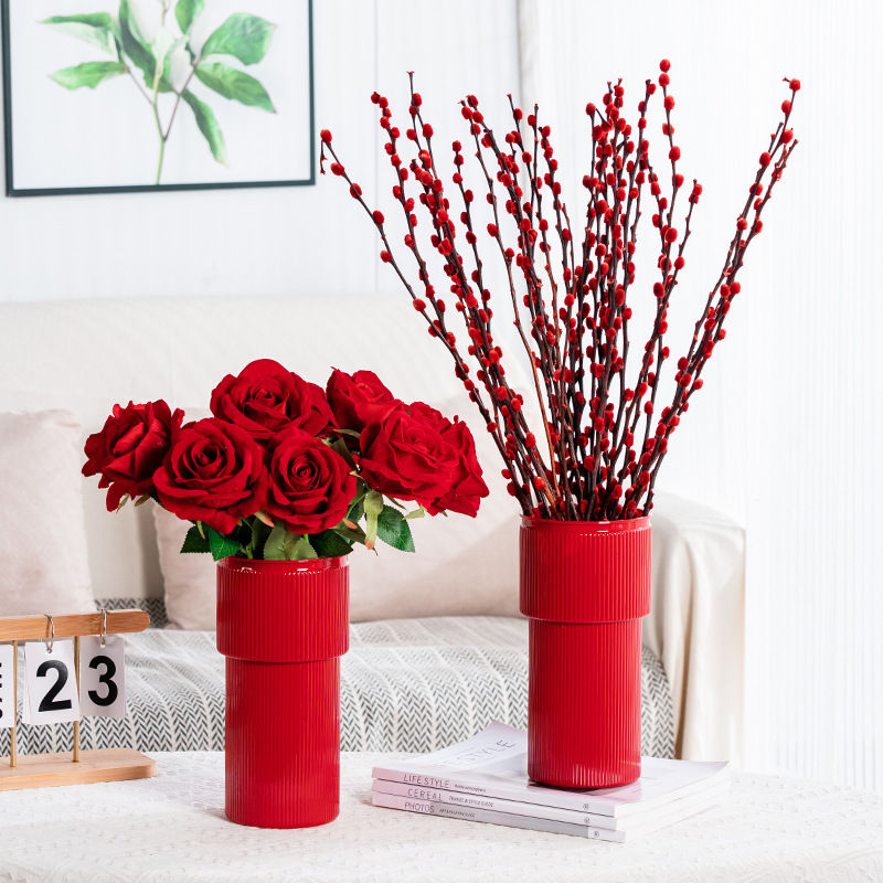 Thumbnail: Modern Plastic Flower Vase Red Chinese New Year Plants Pots Home Living Room De