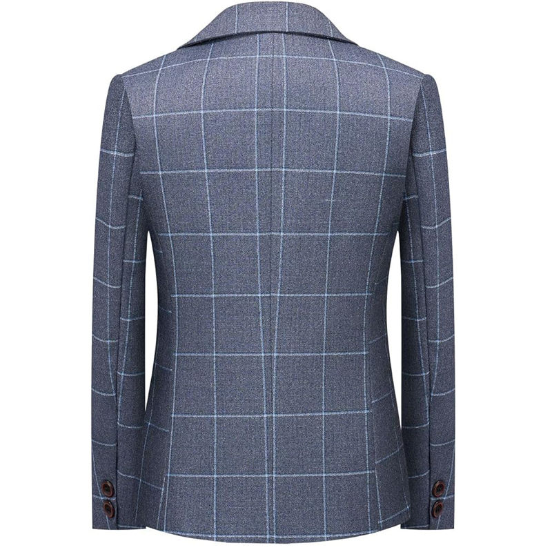 ภาพขนาดย่อ: Boys Slim Fit Gray Plaid Suit Set Kids Blazer Vest Pants Bowtie Outfit Child We