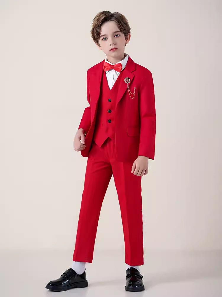 Miniatiūra: Children Red Photography Suit Flower Boys Jacket Vest Pants Bowtie 4PCS Ceremon