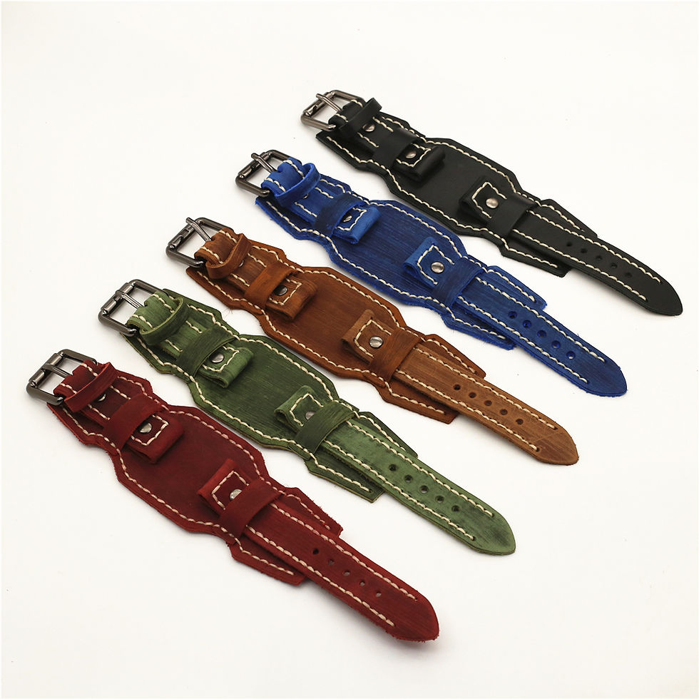 Thumbnail: 24mm Punk Vintage Handmade Stitched Genuine Leather Watchband Pin Belt Watch St