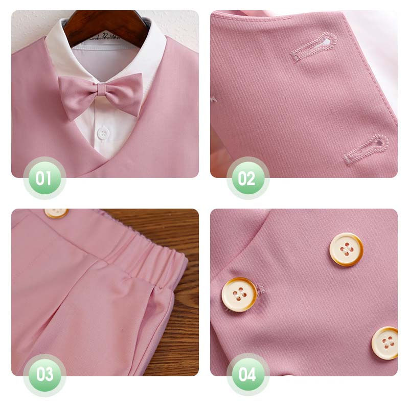 Miniatura: Children Pink Jacket Vest Pants Bowtie Flower 5PCS Photograph Suit Kids Birthda