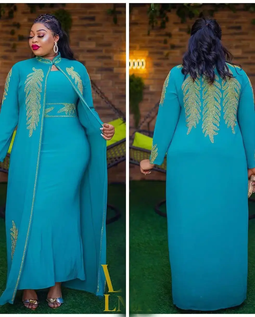 Küçük resim: African Wedding Party Dresses for Women Spring Autumn African Long Sleeve Red B