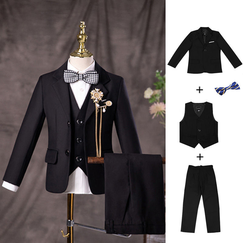 Миниатюра: Flower Boys Black Wedding Suit Kids Jakcet Vest Pants 3PC Formal Birthday Set C