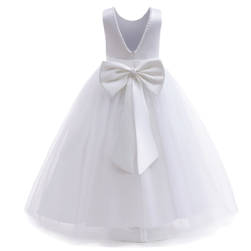 Miniature : 5-14 Year Bridesmaid Girl Lace White Flower Dress For Wedding Ceremony Elegant