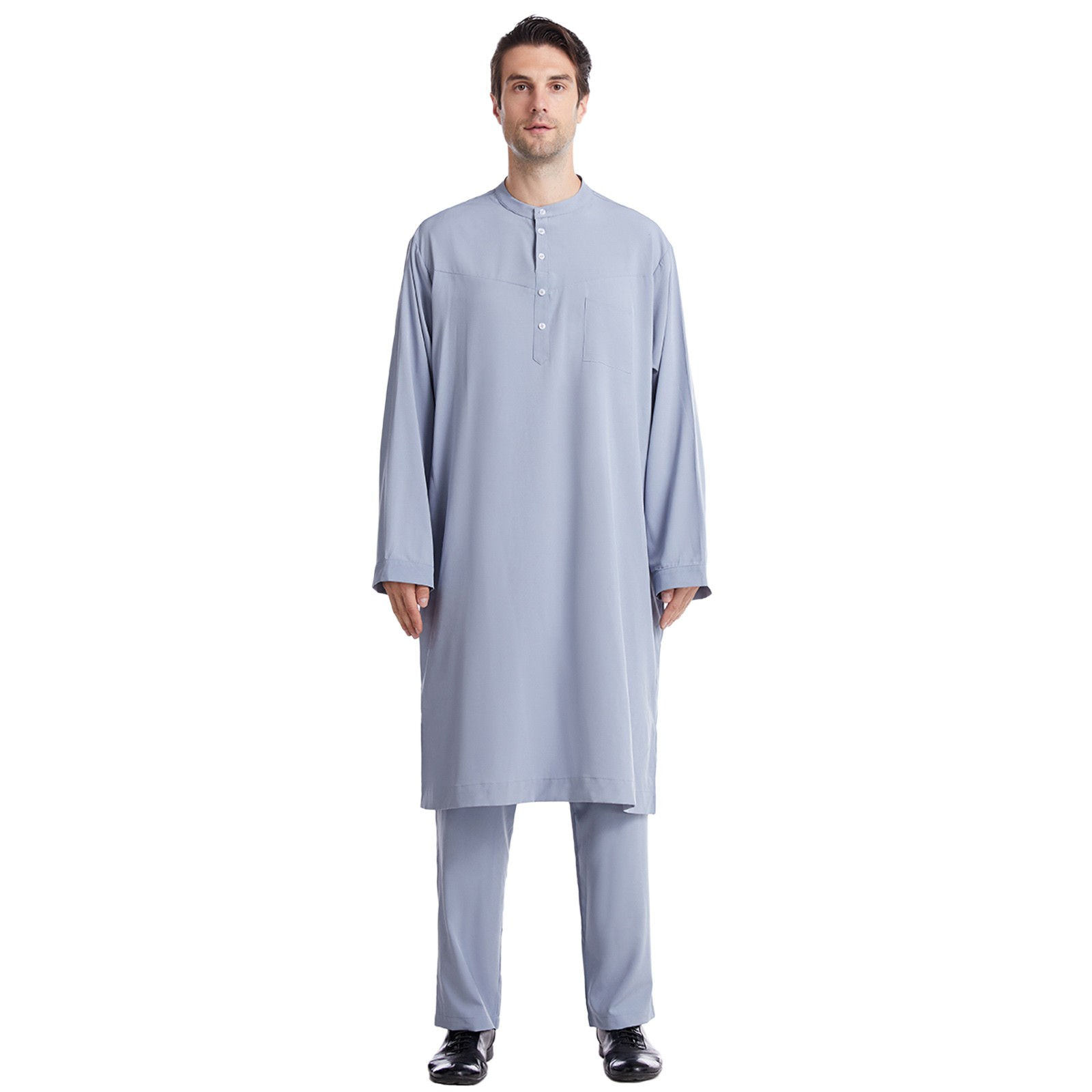 Muslim Robe Arab Men Thobe Ramadan Two Pieces Set Solid Color Arabic Pakistan S