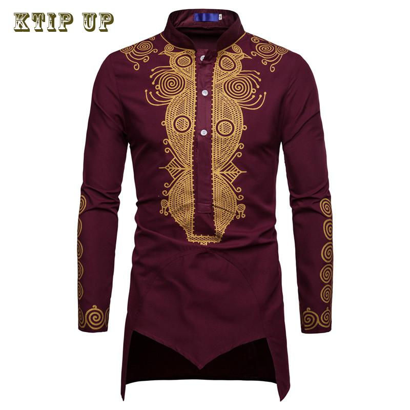 Thumbnail: African Tribal Dashiki Longline Shirt Brand New Slim Long Sleeve Mandarin Colla