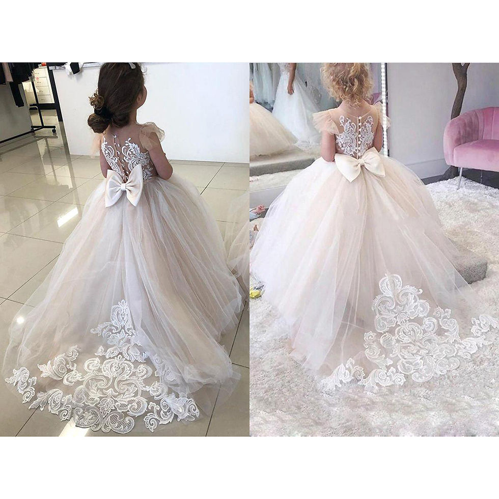 Thumbnail: Wedding Party Dresses Flower Girl Dress Ball Gown Kids Pageant Big Bow Long Sle