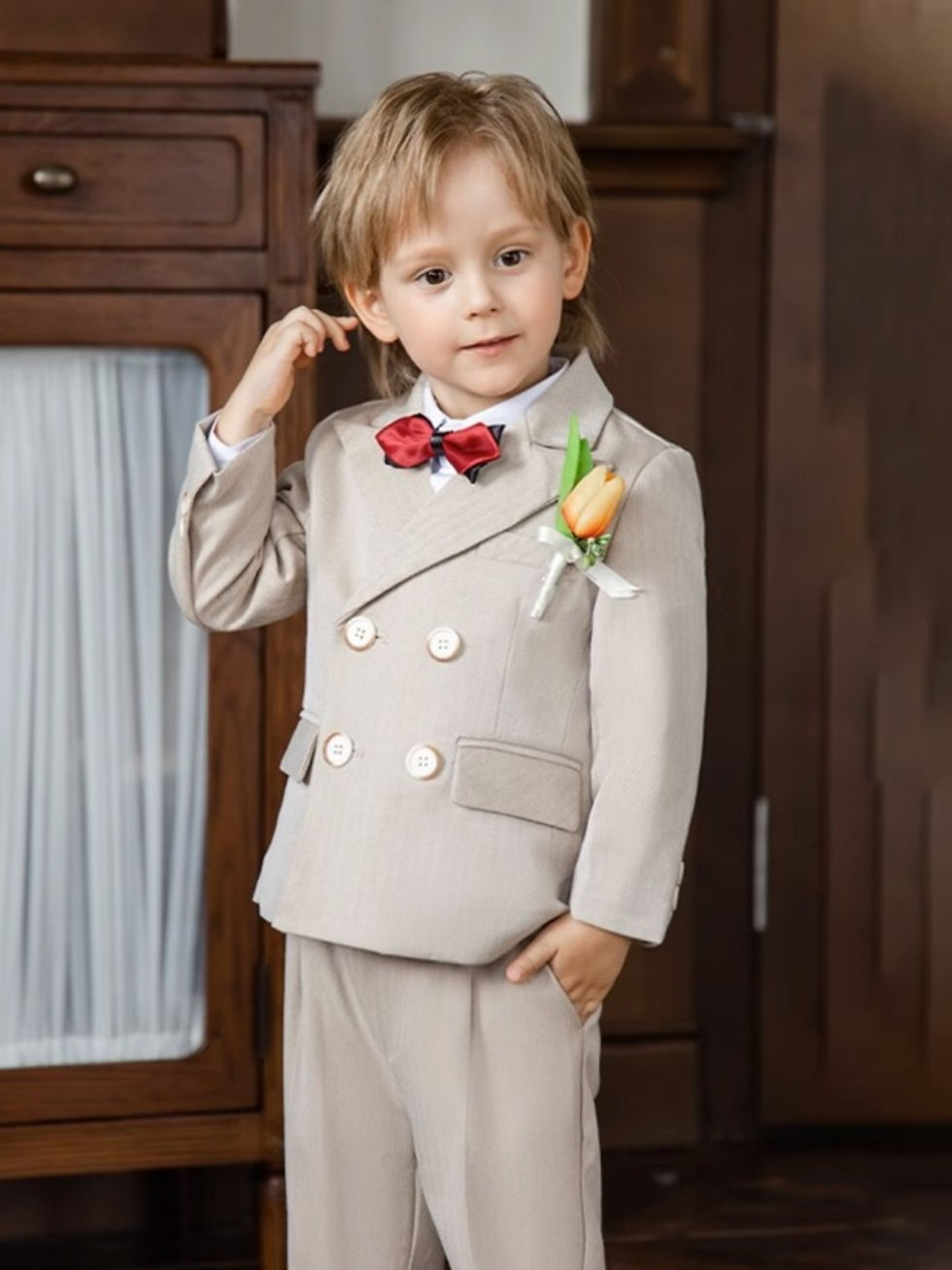 Miniatura: Children Birthday Wedding Piano Dress Performance Costume Flower Boys Party Pho
