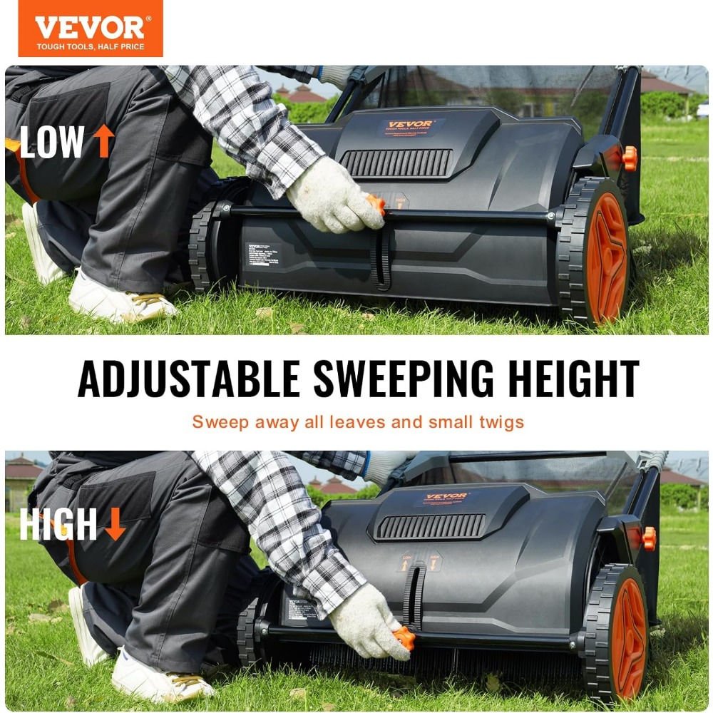Push Lawn Sweeper, 21-inch Leaf & Grass Collector, Strong Rubber Wheels & Heavy