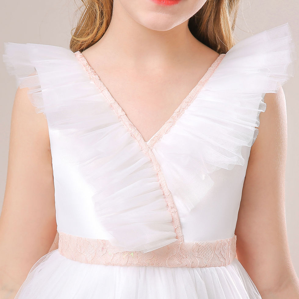Miniatură: Teen White Bridesmaid Dresses Tulle Flower Girls Princess Dress For Wedding Eve