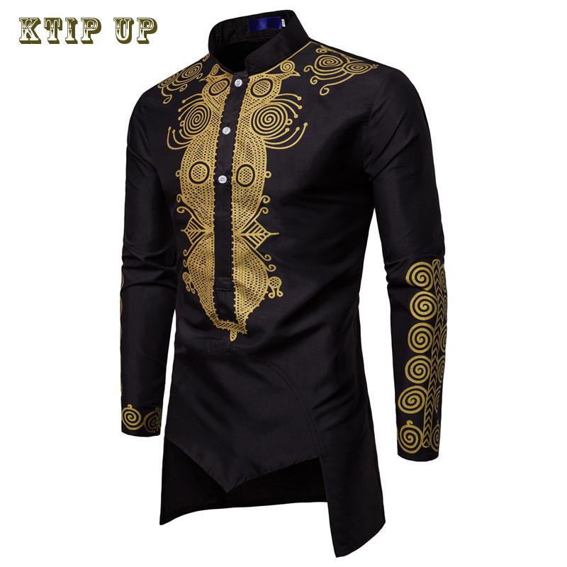 Thumbnail: African Tribal Dashiki Longline Shirt Brand New Slim Long Sleeve Mandarin Colla