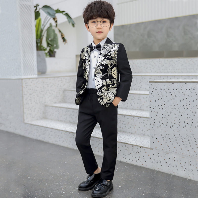 Thumbnail: Children Formal Dress Kids Flower Jacket Pants Bowtie 3PCS  Piano Costume Boys