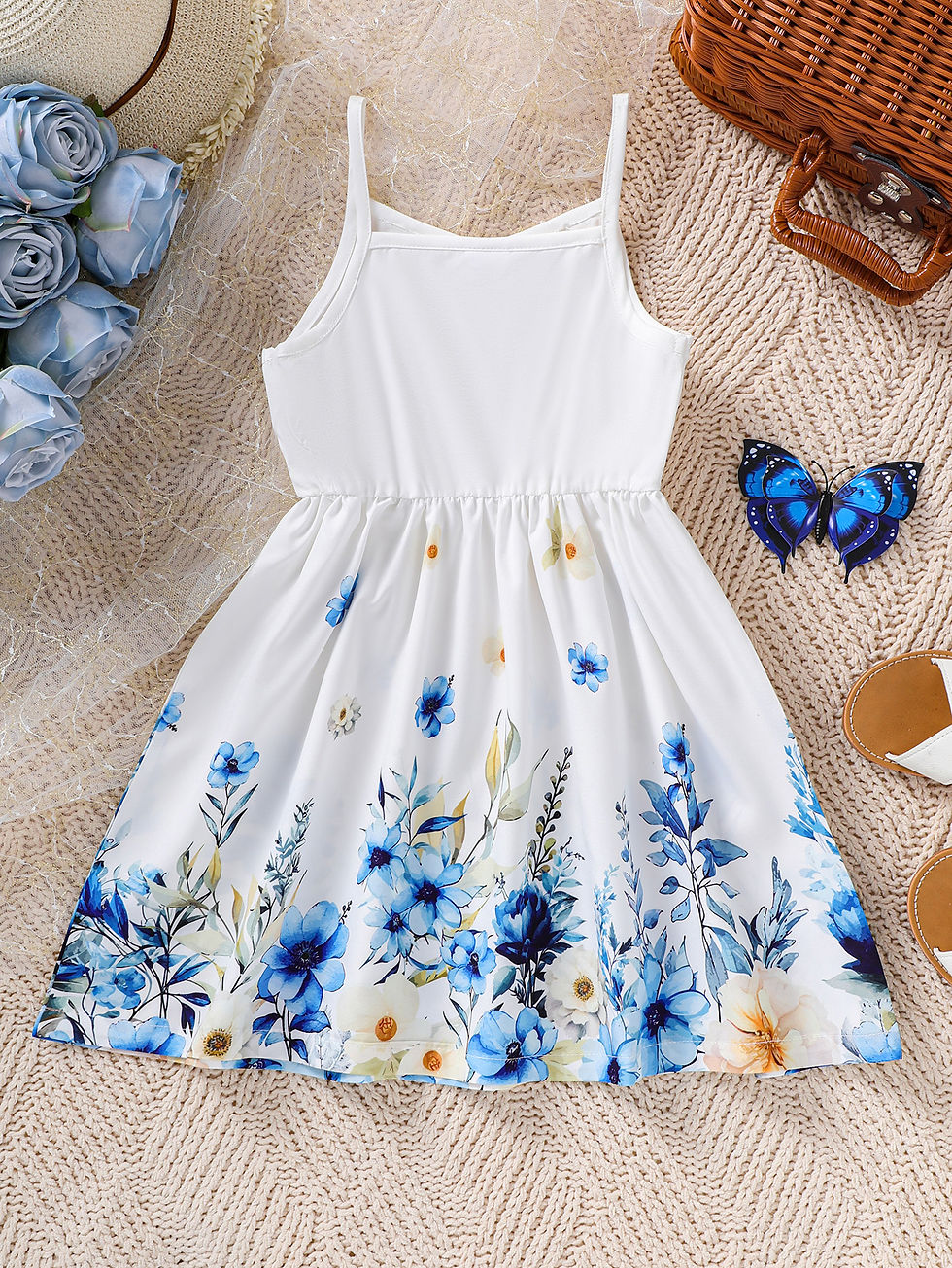 Thumbnail: Kids Girl Summer New Sling Dress Flower Print Suspenders Dresses Sweet and Cute