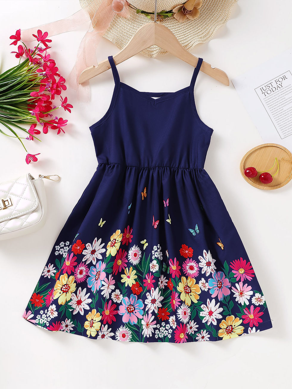 Miniatura: Kids Girl Summer New Sling Dress Flower Print Suspenders Dresses Sweet and Cute