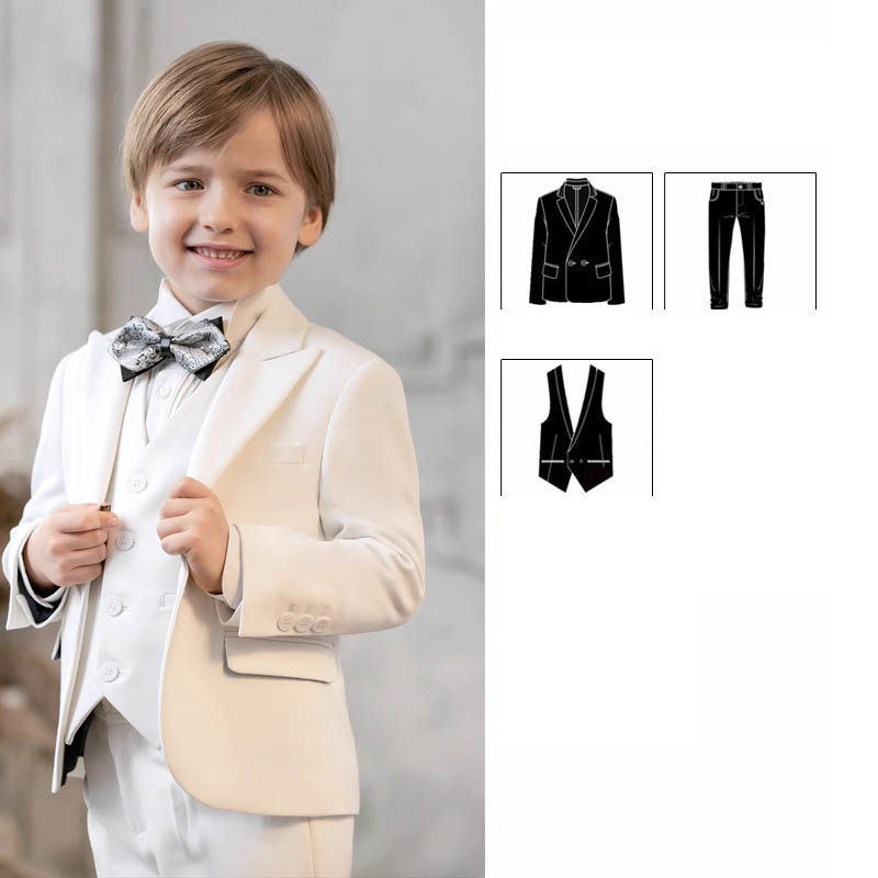 Miniatura: Children Jacket Vest Pants 3PS Ceremony Photograph Suit Flower Boys White Bapti