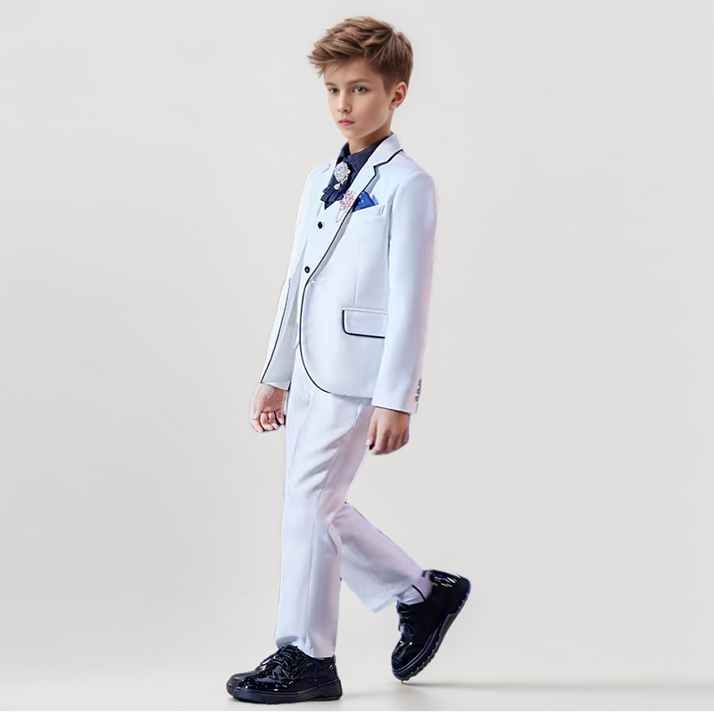 Thumbnail: Boys White Formal Dress Suits Set Boys Piano Performance Wedding Birthday Photo