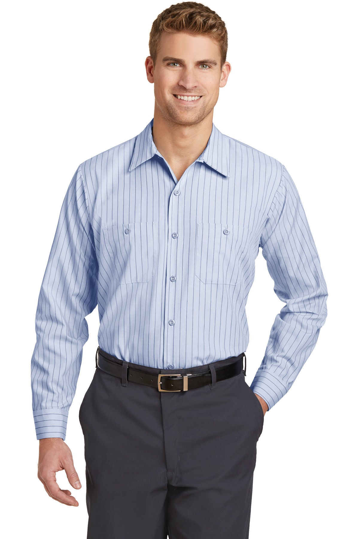 Red Kap ® Long Size, Long Sleeve Striped Industrial Work Shirt. CS10LONG