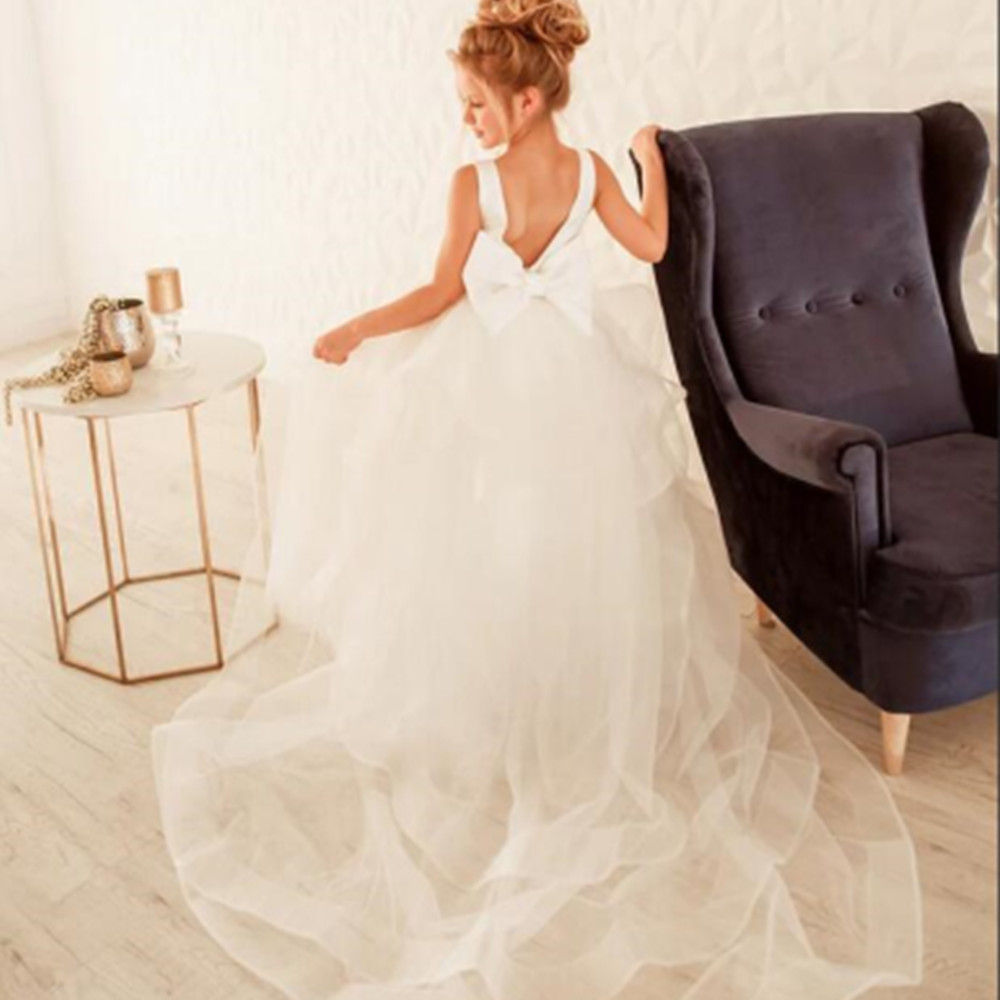 Ball Gown White Bridesmaid Dress Girls Wedding Party Flower Girl Dresses Kids P