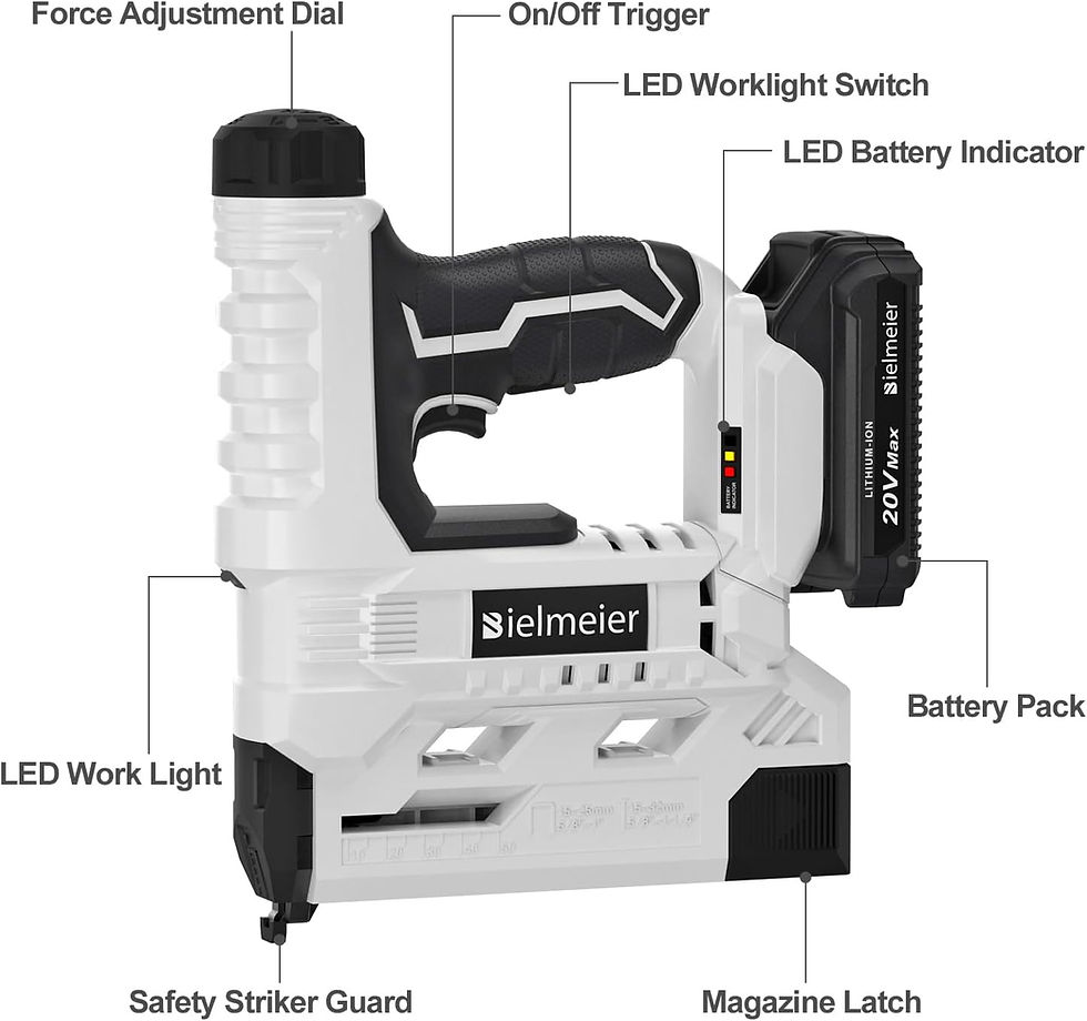 Thumbnail: 20V Cordless Brad Nailer 2-in-1 18 Gauge Nail Gun Battery Powered Electric Stap
