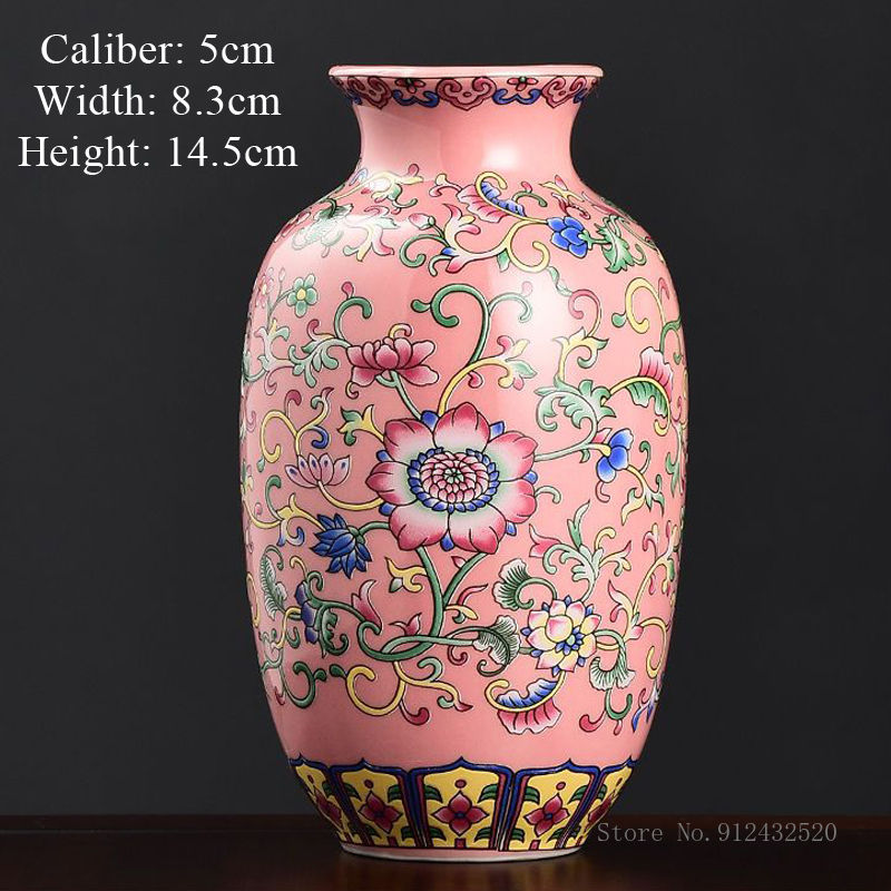 New Chinese Classical Ceramic Enamel Colored Pink Vase, Home Living Room Bedroo