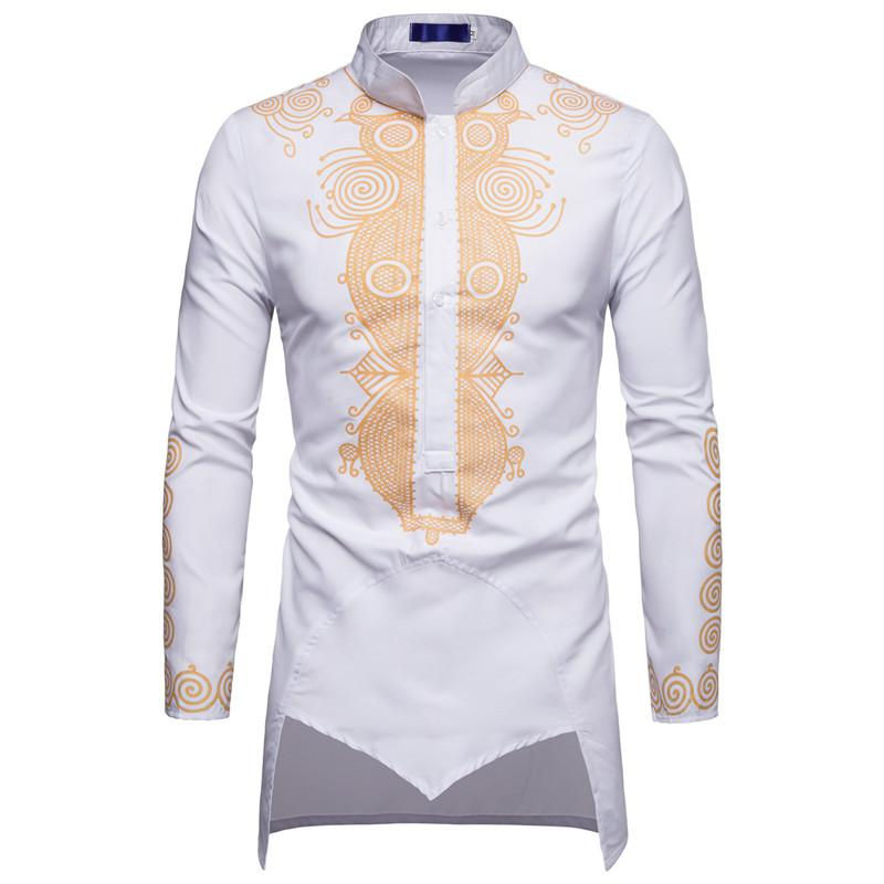 Thumbnail: African Tribal Dashiki Longline Shirt Brand New Slim Long Sleeve Mandarin Colla