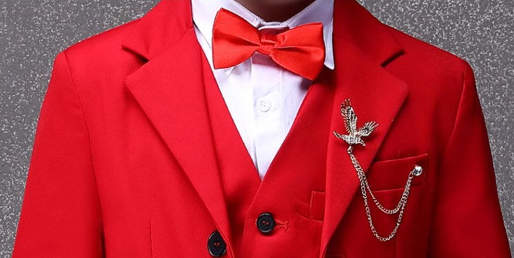 Thumbnail: Children Jacket Vest Pants Bowtie 4PCS Photograph Suit Flower Boys Red Wedding
