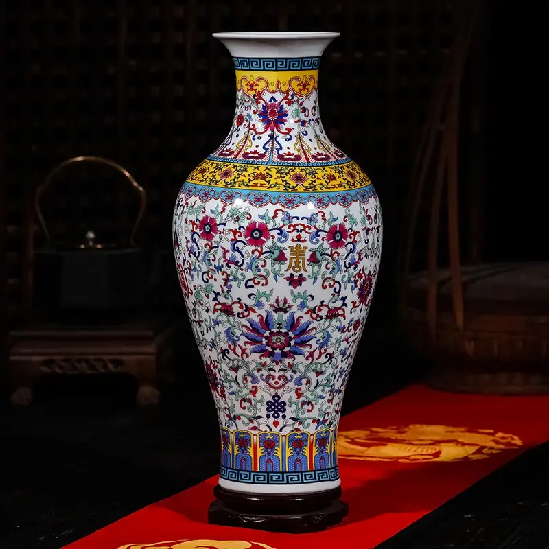 Miniature : Luxury Jingdezhen Antique Longevity Porcelain Enamel Floor Vase Classical Decor