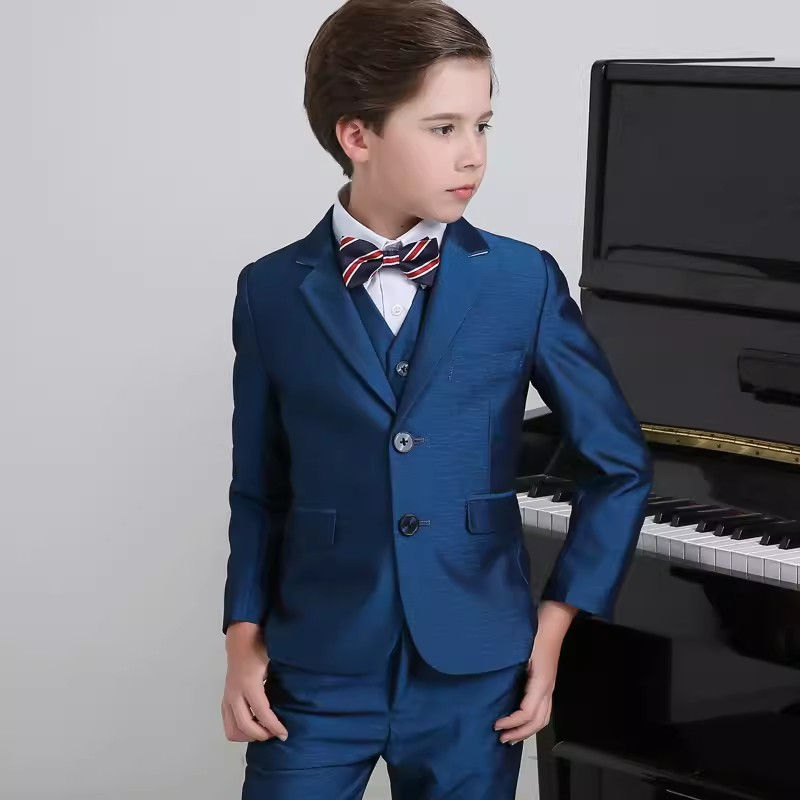 Miniatiūra: Children Shining Blue Piano Suit Kids Photograph Tuxedo Teenager Graduation Bir