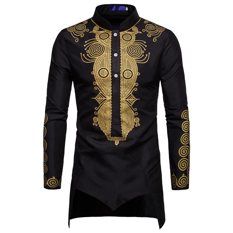 Thumbnail: African Tribal Dashiki Longline Shirt Brand New Slim Long Sleeve Mandarin Colla