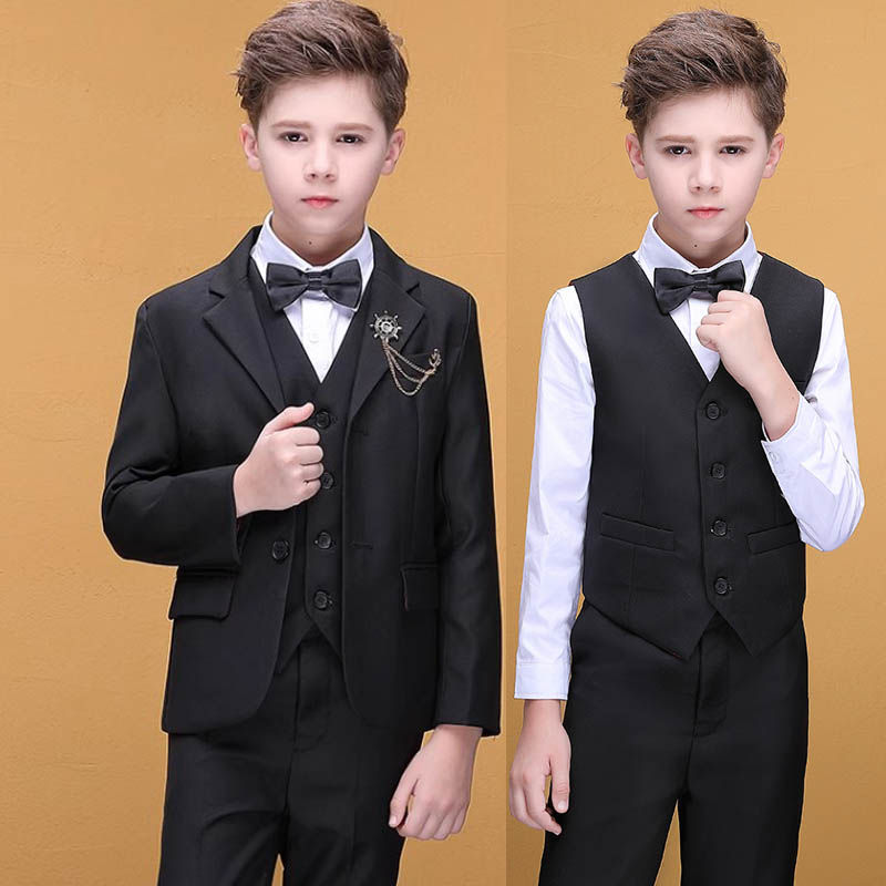 Thumbnail: Kids Graduation Stage Birthday Party Costume Children Black 007 Wedding Suit Fl