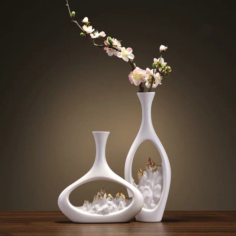 Thumbnail: Chinese Landscape Hollow Vase, Zen Black Hand-painted Ceramic Flower, Porch, Li