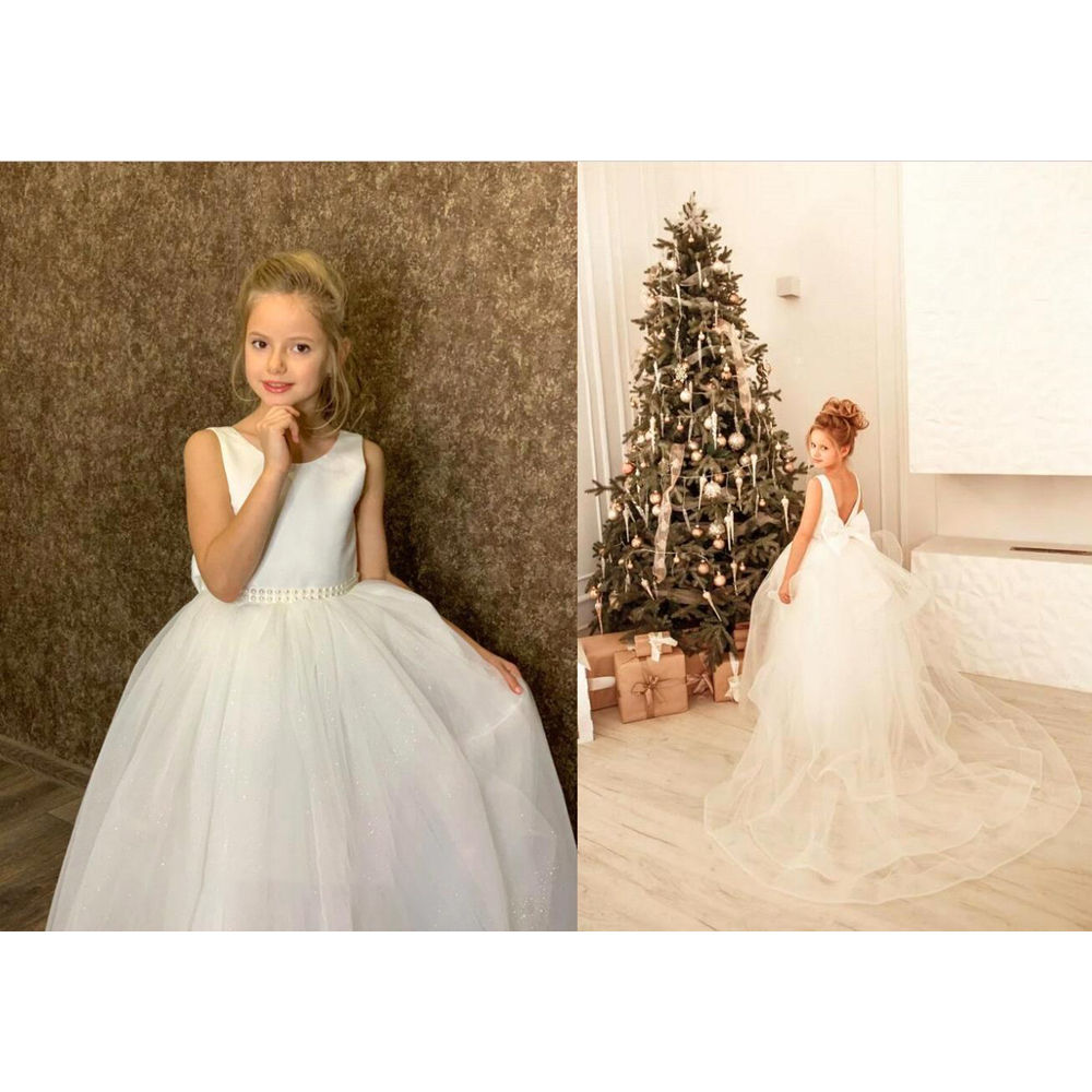 Ball Gown White Bridesmaid Dress Girls Wedding Party Flower Girl Dresses Kids P