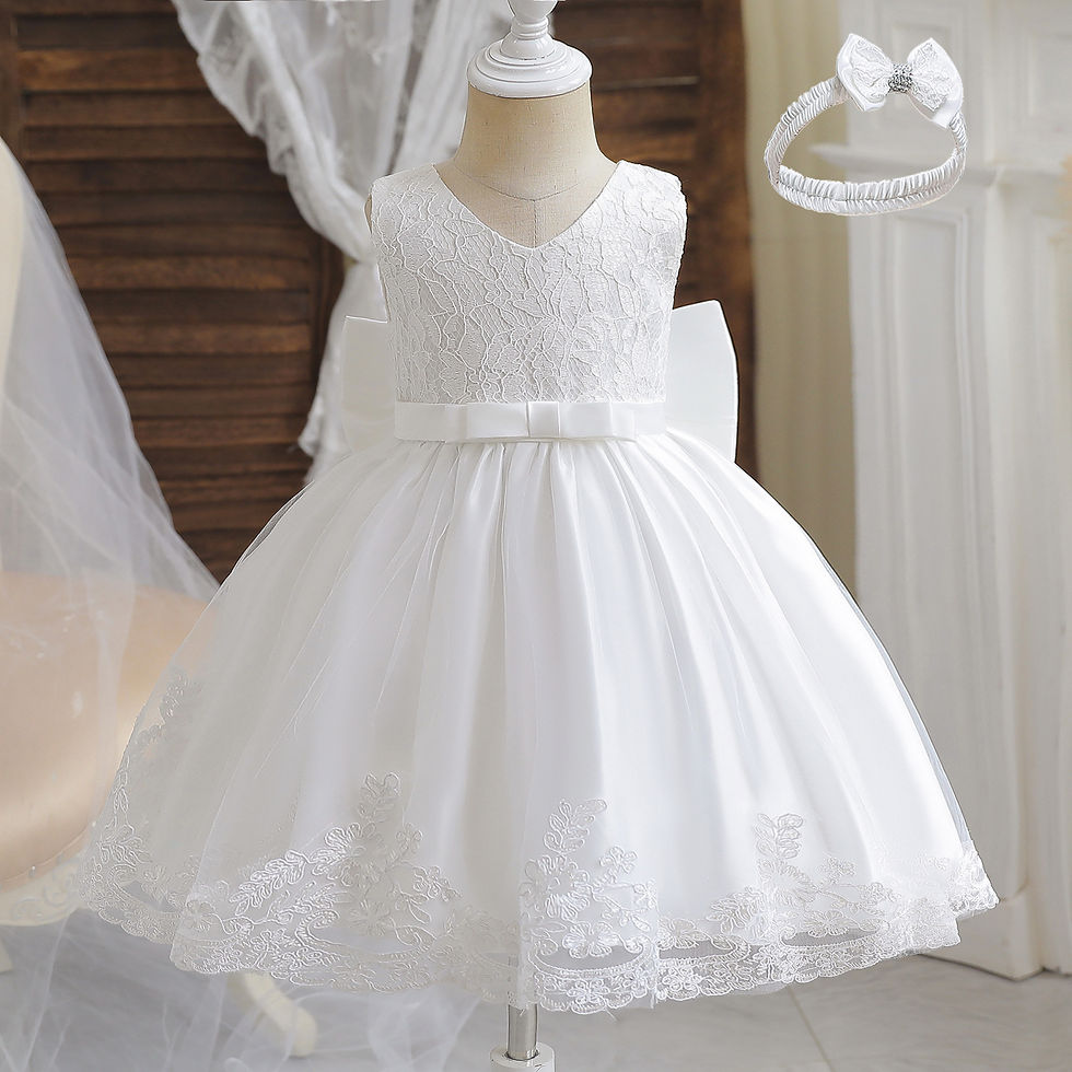Miniature : Lace Flower Girl Dresses Big Bow White Baptism Clothes for 12M Baby Infantil Fi