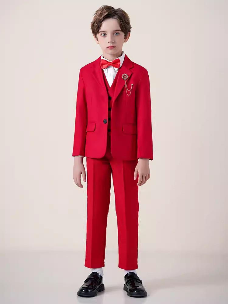 Miniatura: Children Red Photography Suit Flower Boys Jacket Vest Pants Bowtie 4PCS Ceremon