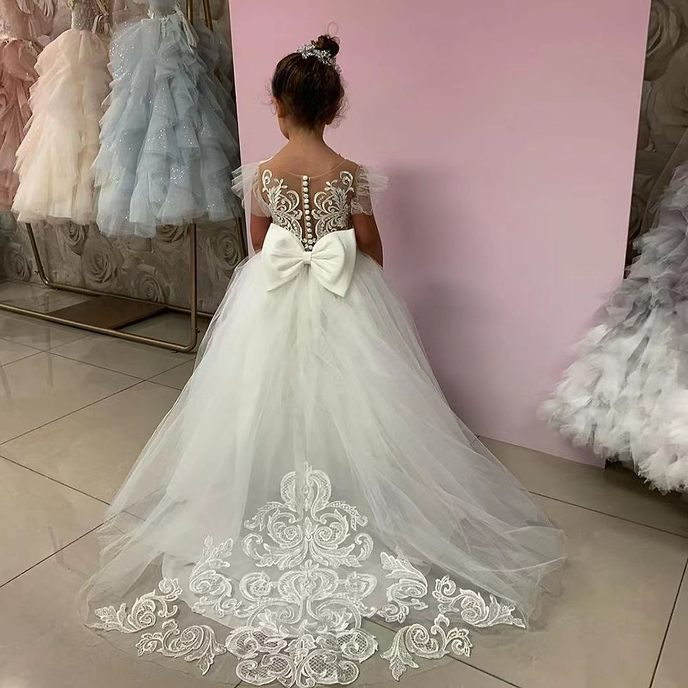 Thumbnail: Wedding Party Dresses Flower Girl Dress Ball Gown Kids Pageant Big Bow Long Sle