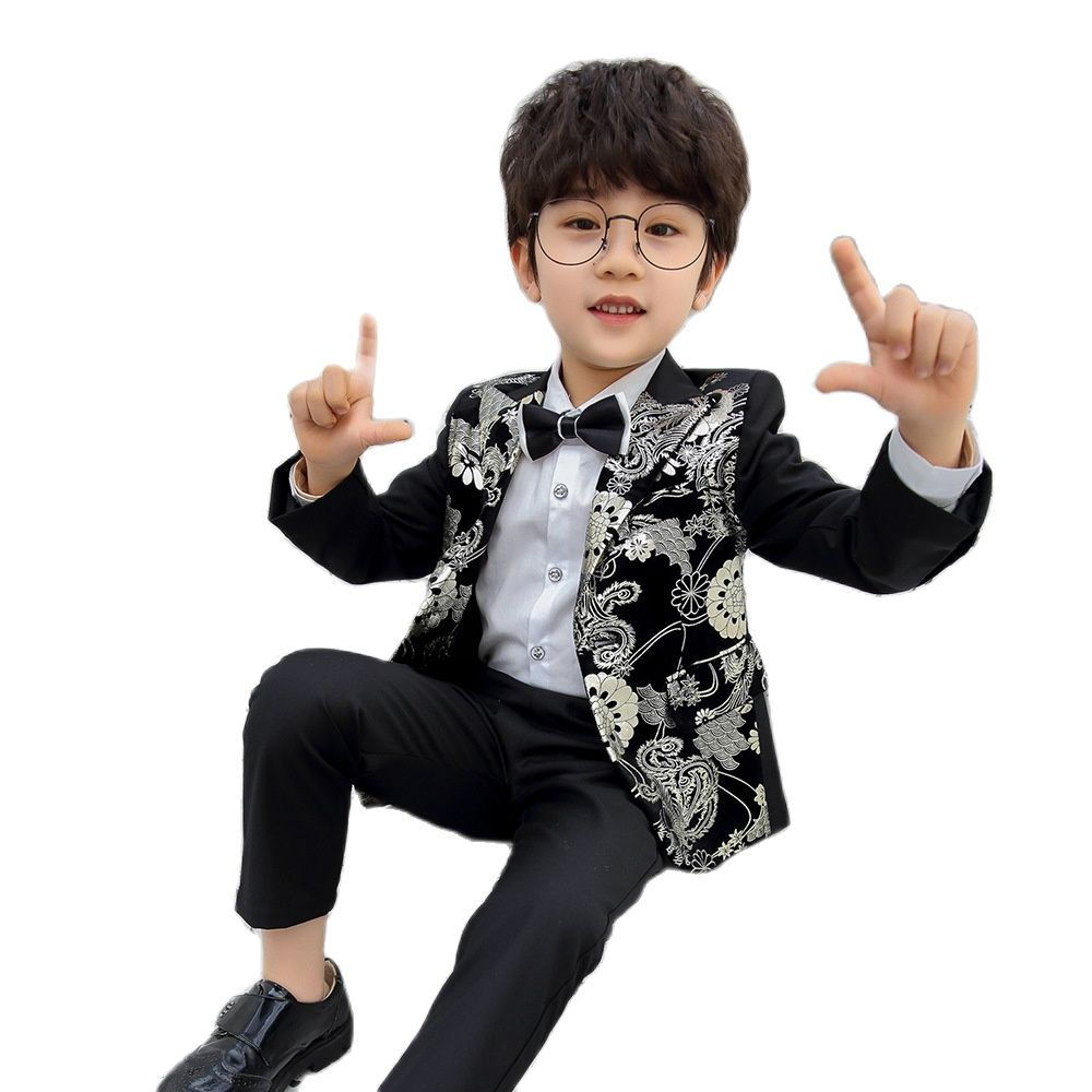 Children Formal Dress Kids Flower Jacket Pants Bowtie 3PCS  Piano Costume Boys