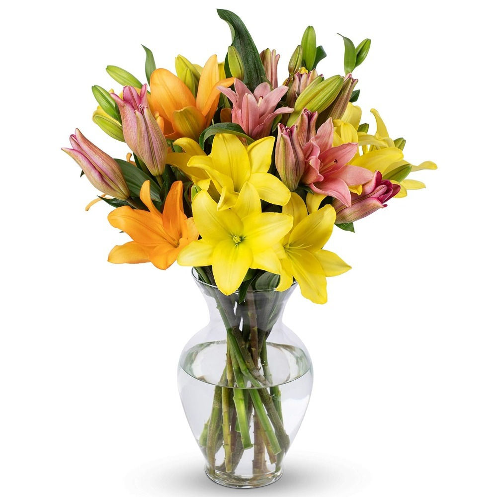 12 Stem Asiatic Lilies (Glass Vase Included), Next-Day Delivery, Gift Fresh Flo