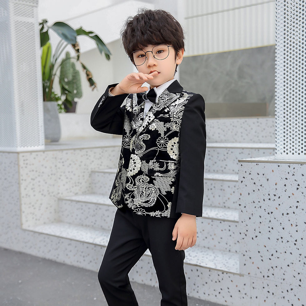 Thumbnail: Children Formal Dress Kids Flower Jacket Pants Bowtie 3PCS  Piano Costume Boys